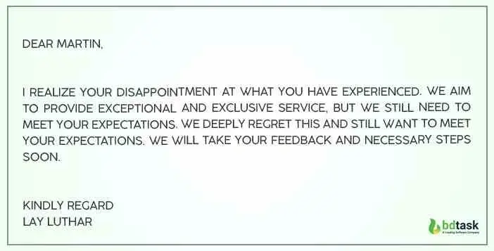 say sorry to the customer